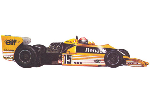Renault RS01 - 1977 (Франция). Эпоха двигателей с турбонаддувом началась с приходом Renault в Формулу 1. В 1977 году модель Renault RS01 впервые приняла участие в Гран при Англии. Преимущества турбокомпрессора с передаточным соотношением 1:2 по сравнению с традиционными моторами Cosworth и Ferrari были очевидны. На Renault RS01 устанавливался шести цилиндровый V-образный двигатель (1492 куб.см), развивающий мощность около 500 л.с. при 11000 об/мин. В первой моделе применялась одноступенчатая система турбонаддува. Вскоре выяснилось, что в этой области двигателестроения предстоит еще большая исследовательская работа.