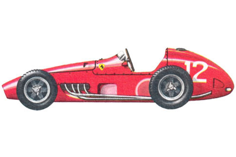«Феррари 625» (Ferrari 625) - 1954г. (Италия). За два года противоборства с «Мерседесом W 196» эта машина побеждала лишь дважды: в гонке на «Гран-при» Англии в 1954 году (Гонсалес) и в «Гран-при» Монако 1955 года (Трентиньян). Четырезцилиндровый двигатель (2498 куб.см) развивал мощность 240 л.с. при 7000 об./мин.
