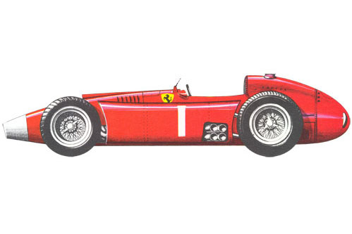 «Феррари 801» (Ferrari 801) - 1956г. (Италия). После смерти Альберто Аскари в 1955 году «Ланча» прекратила участвовать в автогонках. Модель «Ланча D50» была передана «Феррари». Автомобиль слегка изменил внешний вид и получил обозначение «Феррари 801» (Ferrari 801). Конструктор Витторио Джано установил на него восьмицилиндровый V-образный двигатель (2485 куб.см) мощностью 250 л.с. при 8100 об/мин и коробку передач фирмы Феррари. В 1956 году мощность увеличена до 270 л.с. при 8000 об мин.