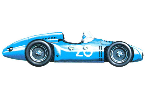 Бугатти 251 (Bugatti 251) - 1956г. (Франция). Конструктором этого автомобиля был Джоакино Коломбо. Машина была оснащена по последнему слову техники. Поперечный двигатель (8 цилиндров, 2430 куб.см, 245 л.с.) распологался в задней части. Модель лишь однажды появилась на гонках Гран при в Реймсе (гонщик Трентиньян).