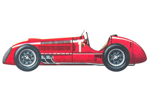 «Феррари 125» - 1949 (Италия). Конструктором автомобиля был Джоакино Коломбо, который приобрел опыт в фирме «Альфа Ромео» (им была создана и «Альфетта»). Модель «125» оснащалась двенадцатицилиндровым V-образным двигателем (угол между цилиндрами 60 градусов) объемом 1496 куб.см. С одноступенчатым компрессором он развивал мощность 225 л.с. при 7000 об/мин, а с двухступенчатым - 290 л.с. при 7500 об/мин. <br /> Модель Феррари 125 F1 (Ferrari 125F1) была первым автомобилем Формулы 1 компании Феррари. Двигатель был позаимствован у предыдущей гоночной спортивной модели Феррари 125S (Ferrari 125S), обе модели разработаны Enzo Ferrari и знаменитым проектировщиком, Gioacchino Colombo в то же самое время.