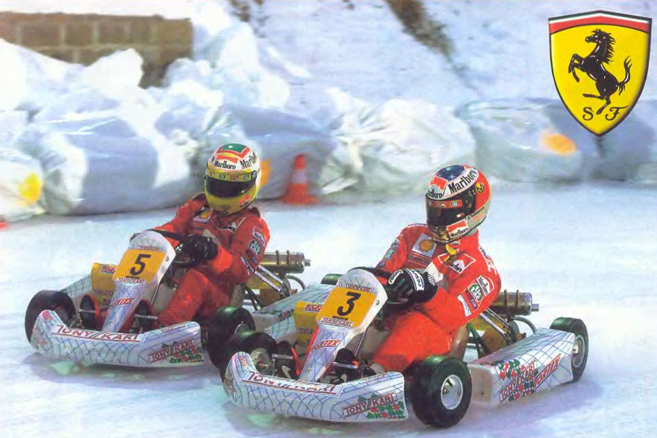 На итальянском горнолыжном курорте Мадонна ди Кампилья прошла традиционная встреча Ferrari с прессой. Михаэль Шумахер прибыл сюда на вертолете с женой Коринной, отцом Рольфом и братом Ральфом. Вскоре после прибытия братья Шумахеры уже рассекали снежные склоны на лыжах. Никаких признаков того, что пострадавшая в июле 1999 года нога беспокоит Михаэля, замечено не было. <br /> Прибыл на традиционную встречу и Рубенс Баррикелло. Никогда раньше бразилец не катался на горных лыжах. Он дождался, пока братья Шумахеры отправились на экскурсию, и только тогда решился надеть на ноги лыжи и взять в руки палки. «Как пошло дело? Это гораздо сложнее, чем я думал!» - признался Рубенс. <br /> Бразилец отыгрался на следующий день, когда выехал по непривычному снегу на привычном карте, чтобы вместе с Михаэлем Шумахером, Рене Арну, Джанни Морбиделли и Николой Ларини совершить двадцать «демонстрационных» кругов. Несмотря на то, что заезды считались показательными, гонщики не смогли сдержаться и устроили на глазах у многочисленных зрителей настоящее сражение. Михаэль пересек финишную черту практически одновременно с Баррикелло, но отставая на круг. Приз за самый быстрый круг также достался бразильцу.