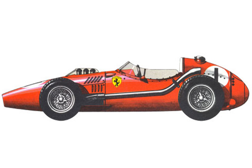 Модель Ferrari 246 Dino разработана в 1957 году для участия в гонках Формулы-2. Шестицилиндровый V-образный двигатель (2417 куб.см) развивал мощность 280 л.с. при 8500 об/мин. Годом позже объем двигателя был увеличен до 2497 куб. см и модель Ferrari 256 Dino. Четыре гонщика одержали на ней 4 победы. Эта была последняя машина Ferrari с передним расположением двигателя.